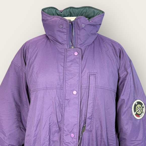 Vintage 90's Patagonia Womens Purple Puffer Jacket Outdoor Camping Patches Sz L - Picture 2 of 11